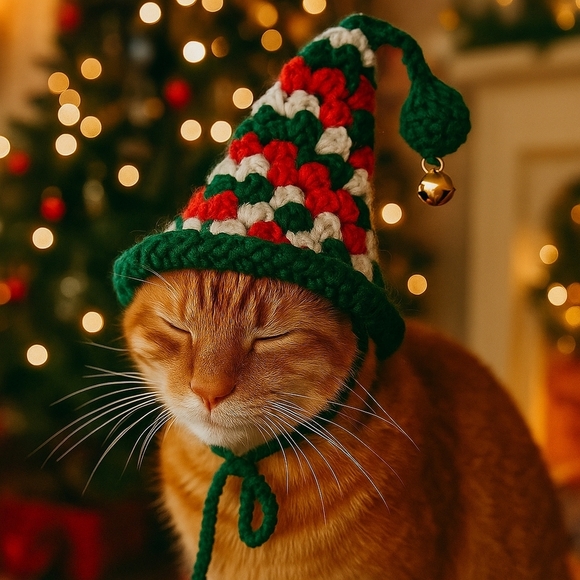 Hand Crafted Other - Handmade Crochet Santa Hat for Medium to Large Pets Christmas Dog or Cat Costume